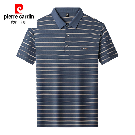 Camiseta de manga corta para hombres de Pierre Cardin para hombres de alta gama para la nueva solapa de rayas de mediana edad, la camisa de seda de seda de seda de hielo a media manga, A13563-Green M recomendado [95-115Jin [Jin equivale a 0.5 kg]]