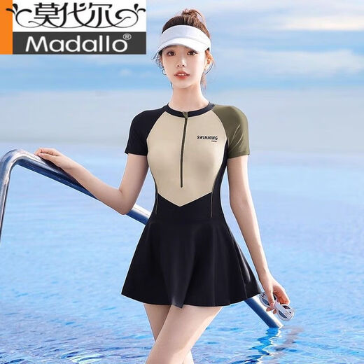 莫代尔泳衣女款保守连体游泳衣2025新款夏季遮肚显瘦泡温泉大码泳装 14122Z黑色 L