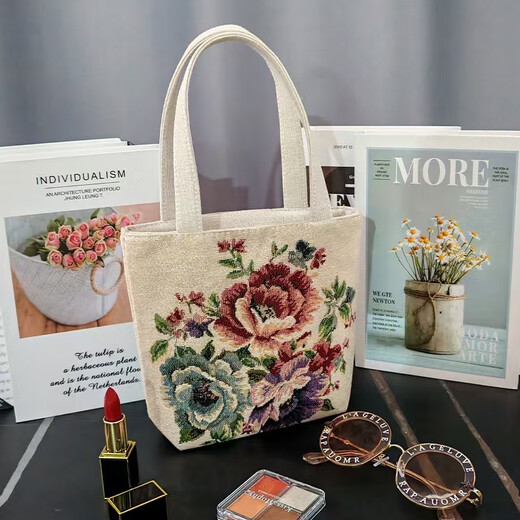 Yunluo mobile phone coin double-sided canvas handbag small bag fashion gold jacquard canvas bag embroidered outing handbag mini butterfly