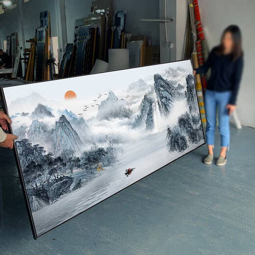 咏幻中式客厅山水挂画办公室字画背景墙装饰靠山图壁画流水生财风景画 背有靠山CT-3887 带框长140高60厘米-顺丰送货哑