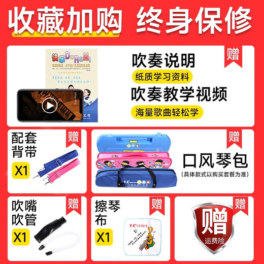 奇美口风琴32键儿童小学生专用37键口琴小小状元初学口吹琴 32键小博士-蓝色硬包