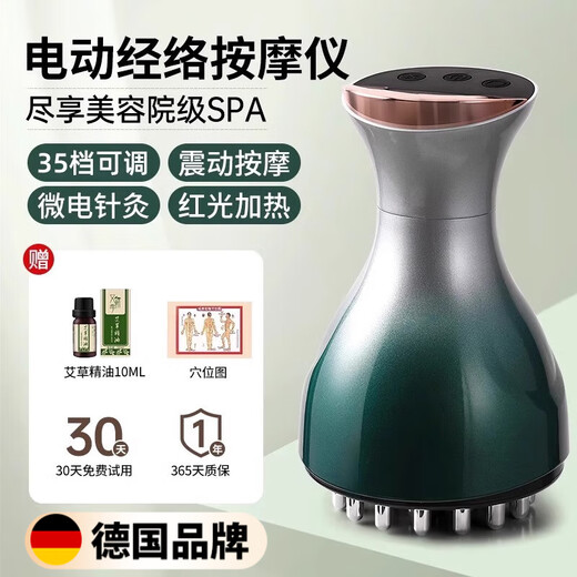 DIKTT Germany Full-body universal intelligent massage and abdominal massage instrument Electric meridian brush to clear the whole body Universal heating vibration scraping and abdominal massage instrument Multifunctional Colorful green 35-speed pulse electric meridian brush + 2 bottles of mugwort essential oil Flagship quality丨Refundable if not used