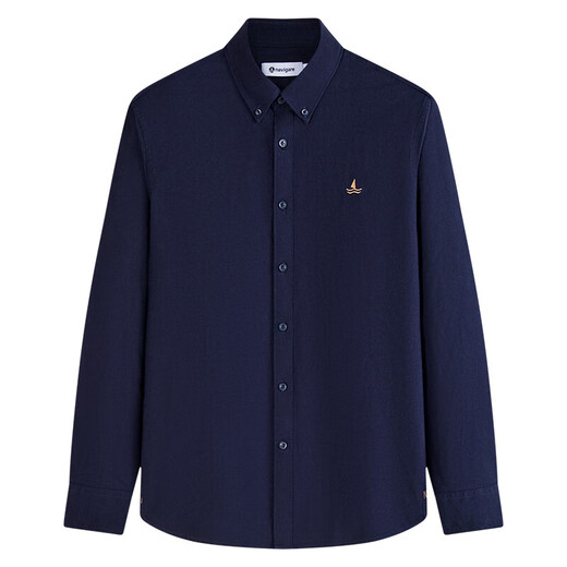 Navigare Italian small sailing warm long-sleeved shirt men's spring and autumn high-end light brushed cotton casual commuting shirt navy blue L