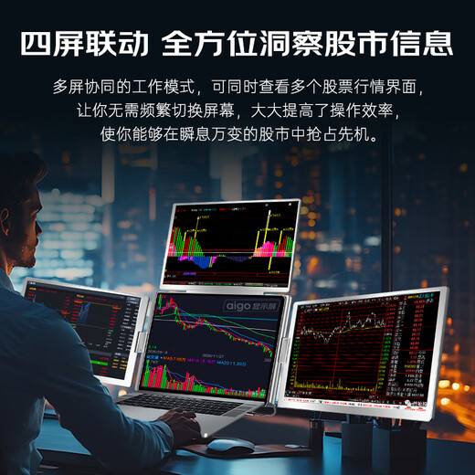 爱国者16英寸便携显示器拓展屏炒股专用办公电脑三屏外接显示器笔记本副屏Type-C一线通三屏款