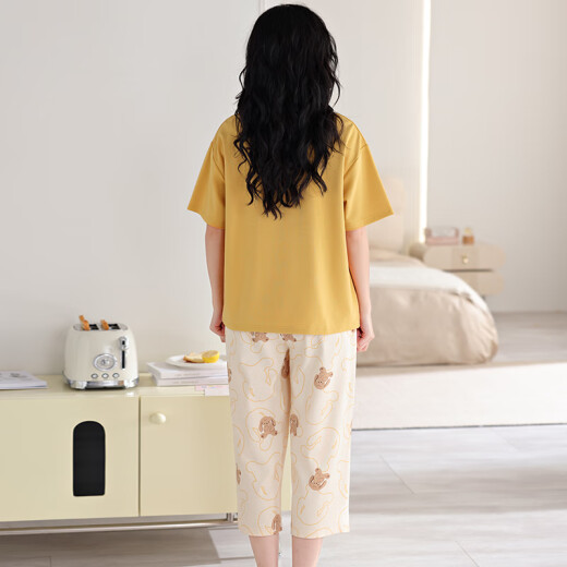 Langsha pijama para mujeres en verano algodón puro 2025 nuevos pantalones recortados de manga corta con almohadillas en el pecho para ropa al aire libre para trajes de mujer 9207 con almohadillas en el pecho M