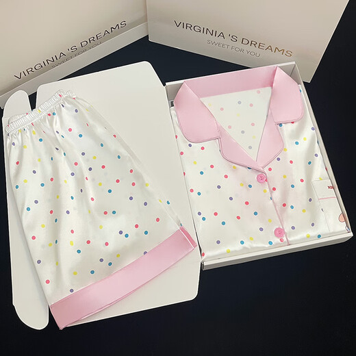 ZIPJBX冰丝睡衣女夏季薄款甜美彩色波点美乐蒂短袖短裤可外穿家居服套装 高质量-套LW9214【短袖短裤】 L 【建议100-120斤】