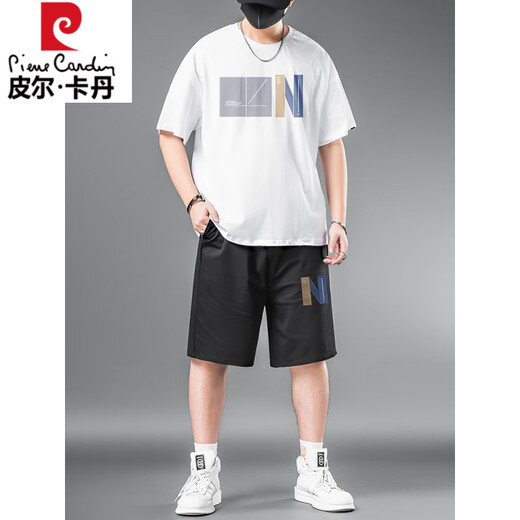 Pier Cardin Men's Sports Suit Summer Gran tamaño Fat Camiseta para hombres más grasas más pantalones cortos grandes set de dos piezas casuales negros 9922 [un set] 2xl