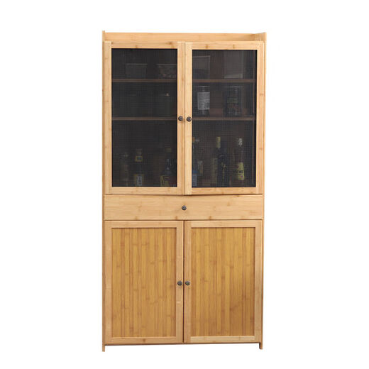 Küchenschrank mehrschichtiger Aufbewahrung Haushalt Lagerschrank Einfacher Küchenschrank fester Bambusholz wirtschaftliche Mikrowellenofenschrank Originalfarbe Höhe 16859 Zeichnen von Diamantmaschen Ersatz 4 Türen