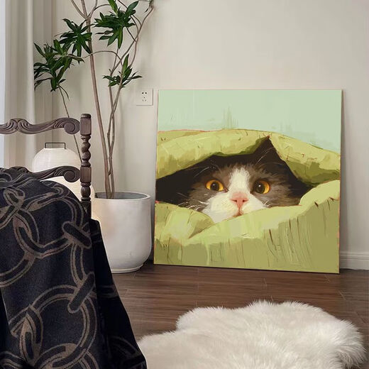 可爱猫咪diy填充儿童涂色2024新款小尺寸手绘油彩装饰画 hy12805 40*40cm加厚实木内框+装饰外框