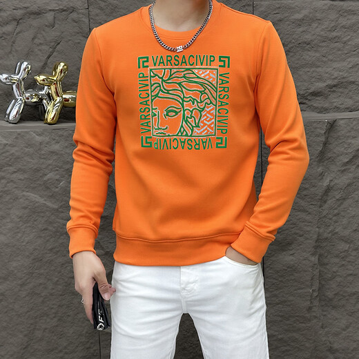 Valentino Orlandi (Valentino Orlandi) Clothes Comfortable New Round Neck Slim Men's Sweatshirt 2024 Fall New Versatile Printed Versatile Top T6176 White M