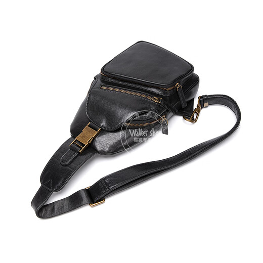 Walker Shop мужская нагрудная сумка первого слоя из воловьей кожи на плечо через плечо нагрудная сумка первого слоя из воловьей кожи повседневный модный спортивный маленький рюкзак черный