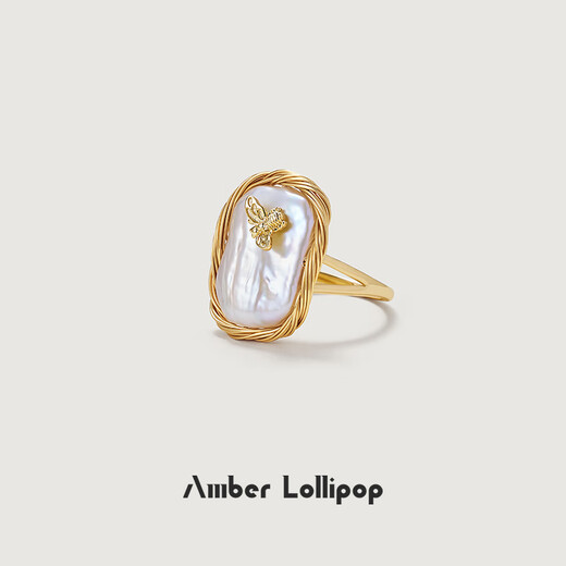 Amber Lollipop Baroque Pearl Ring Women's Index Finger Open Ring Anniversary Birthday Gift for Girlfriend and Wife Purple (Baroque Pearl)
