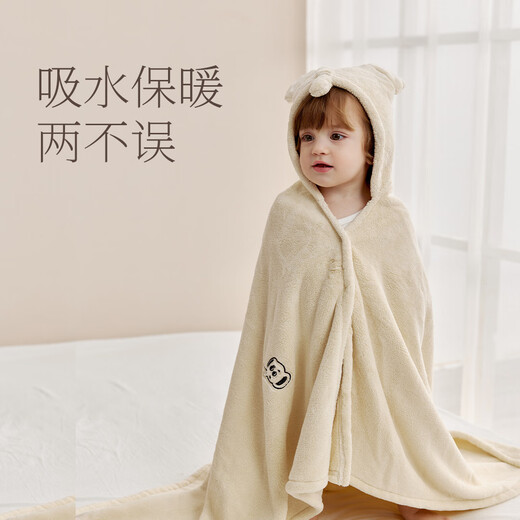 Ying's maternal and infant category A ultra-soft coral velvet absorbent double-button anti-fall hooded cloak bath towel Elephant 80*125cm