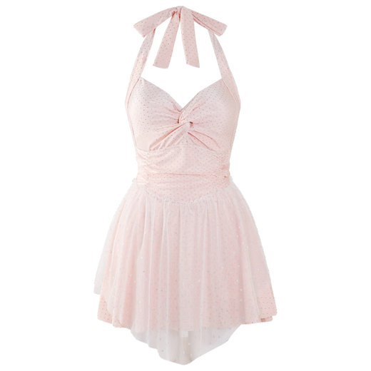 2025 new style halter neck swimsuit for women, high-end one-piece covering belly, slimming, pure desire student, sweet girl, beach vacation, pink L, recommended 95-105 Jin Jin is equal to 0.5 kg