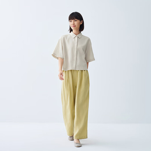 无印良品（MUJI）女式 棉汉麻短袖衬衫 女士衬衣内搭上衣 25年夏季女装 BCD90C5S 象牙色 S (155/80A)