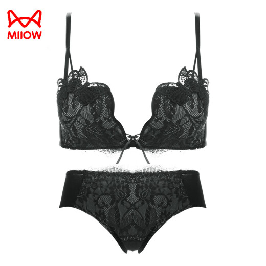 
Cat man lace underwear for women in summer small breasts gathering comfortable and sexy girl without steel ring front buckle adjustment bra set black [single piece] one size 32/70 [AB universal cup]