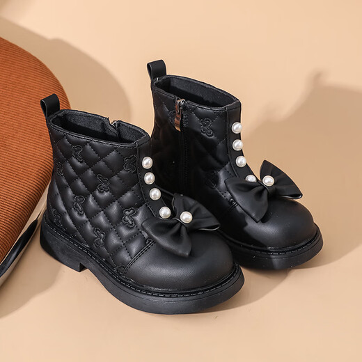 Mädchen Boots Kinder Martin Boots Herbst und Winter neuer Stil kleiner Mädchen Prinzessin Kurzstiefel Baby Lederstiefel Schüler modische Single -Stiefel Beige 28