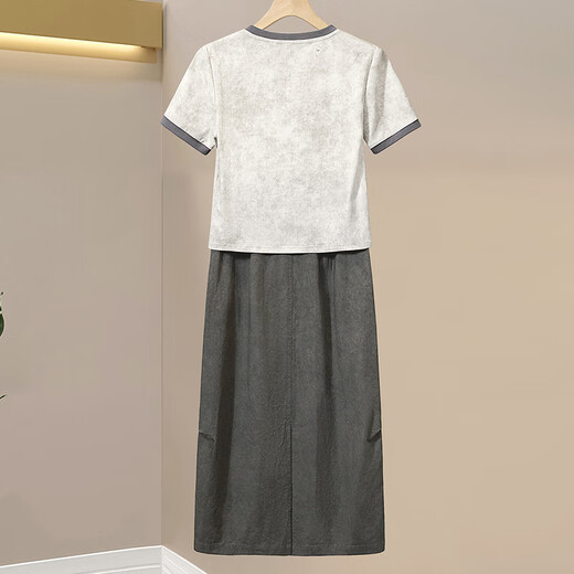 She Chi Fashion Set 2025 T-shirt à manches courtes pour femmes de nouveau Summer avec une couleur de contraste de jupe ensemble deux pièces