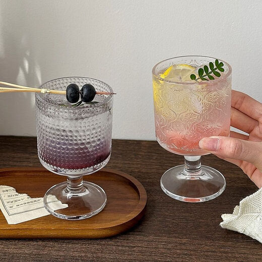 鸣誉【4只混装】复古浮雕混合花纹酒杯喝水杯红酒杯高脚杯饮料果汁杯 混合纹4个