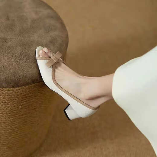 Boensa (BOENSA) fish mouth shoes red green fly new 2024 summer leather thick heel sandals fish mouth open toe fashion non-slip fairy style black 35