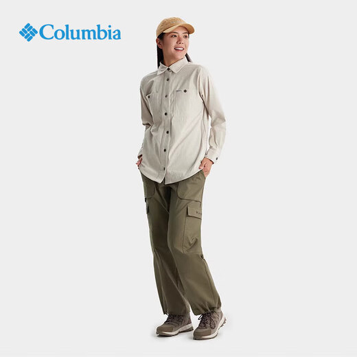 Columbia哥伦比亚衬衫女2025春夏新品户外翻领通勤休闲简约长袖衬衫AR9898 278 /米白色 S/155/80A