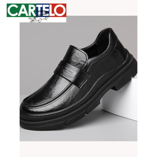 Cartelo kriegerlose braune Herrenschuhe Frühling 2025 Neue Big Head Business Casual Lederschuhe Solid Farbbreite Mäkel-Slipper GX9923 Brown 38