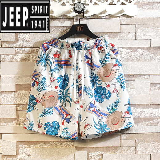 Jeep (Jeep) Hawaiian Ice Silk Shorts Herren Sommer dünne trendige Marke Gedruckte Strandhosen Lose große lässige Sportarten knusprige Hose DK693 XL