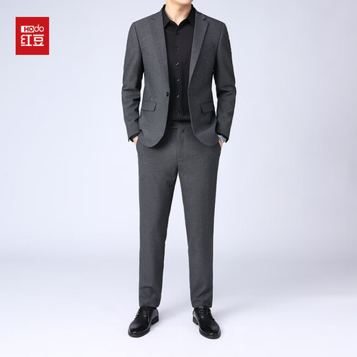 Red bean no-iron suit men's autumn and winter solid color versatile middle-aged suit men's banquet business slim formal suit Gray S 165