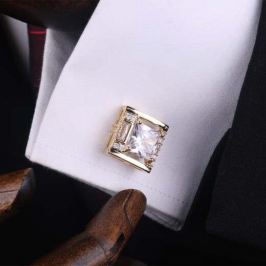Lieshang men's French shirt cufflinks, hand-carved, suit French cufflinks, cufflinks, shirt cuff buttons, gift box, gold-plated Qiyi crystal cufflinks