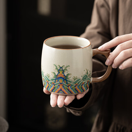 Xin Yu Li Ru Kiln Tea Cup Tea Water Separation Tea Cup Cultural and Creative Souvenir Father's Birthday Gift Men's Souvenir for Dad