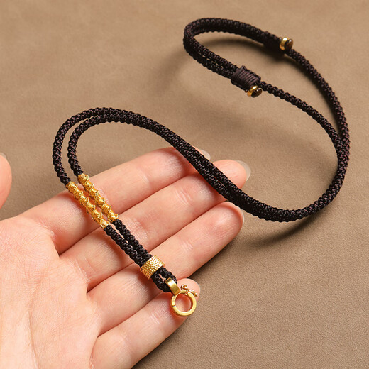 Chuji Lao Phoenix 999 Buddha amulet pendant lanyard high-end thangka pendant rope buckle beeswax gold jade pendant necklace rope braid black 3mm thick Yunluo pendant buckle