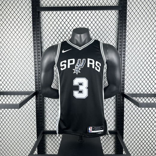 NBA KIDS23赛季马刺黑白色3篮球服球衣热压美式宽松透气速干无袖运动背心 黑色上衣3号 XS