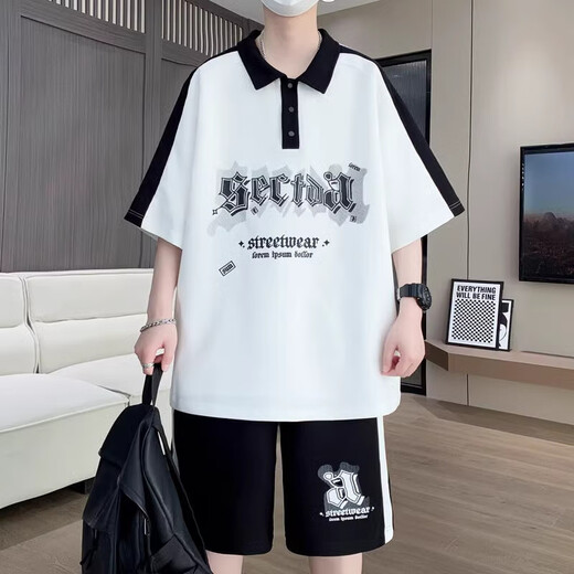 Aoji T-shirt à manches courtes pour hommes à manche courte de 1215 ans STYLE Student 6629 White (short à manches + shorts) M 90-110Jin [Jin est égal à 0,5 kg]