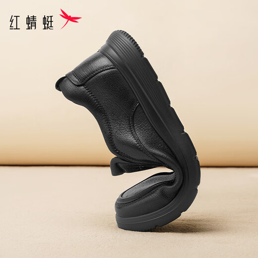 Red Dragonfly casual leather shoes for men 25 autumn sheepskin soft sole business slip-on dad shoes WTA35155 black 42