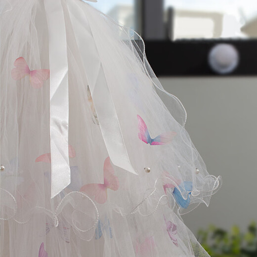 Dingjing Colorful Butterfly Veil Registration Concert Proposal Veil Bridal Wedding Hair Accessories Super Fairy Photo Props Colorful Butterfly Double Layer Veil 50cm Hairpin Style