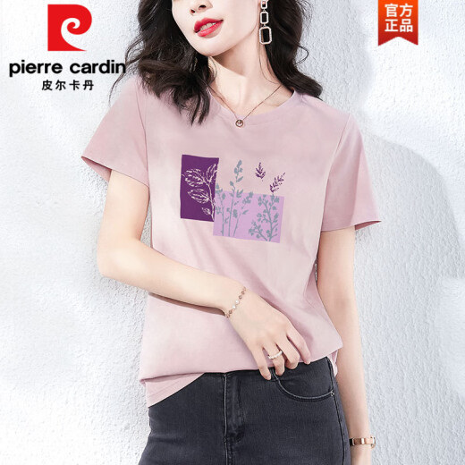 皮尔卡丹（pierre cardin）棉短袖t恤女装宽松韩版粉色半袖体恤衫夏装2025年新款夏季上衣时 Z-4050灰粉+Z-6172浅紫 M (建议80-105斤)