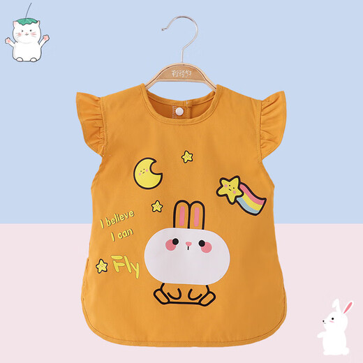 Babero para comer bebés, impermeable y sucio, camisa de bebé delgada, linda piel de conejo en polvo, talla 110 (recomendado para 3-5 años)