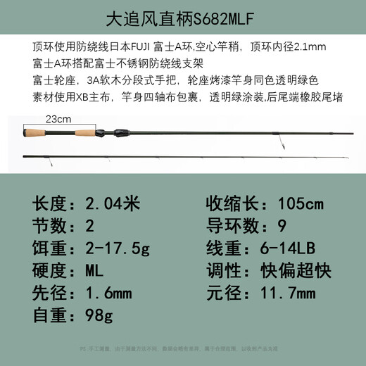 DMX追风路亚竿1.98米2.04米泛用FujiA环轮座精细钓竿 2.04米 直柄682ML/F（2-17.5g） 追风路亚竿