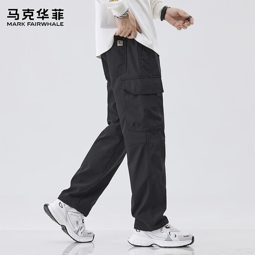 Mark Huafei American workwear trendy brand men's pants 2025 new spring and summer loose straight casual pants L black
