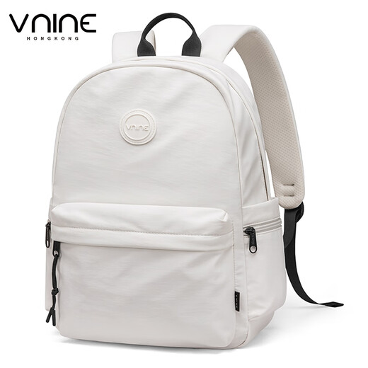 第九城（V.NINE）书包初中生女生大容量双肩包简约休闲电脑包大学生中学生轻便背包 米色