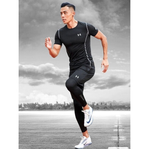 安德玛（Under Armour）【显瘦塑形】夏季UA健身服运动套装气质男篮球跑步篮球训练服速干 UA9755黑灰五件套 M(适合90-110斤)