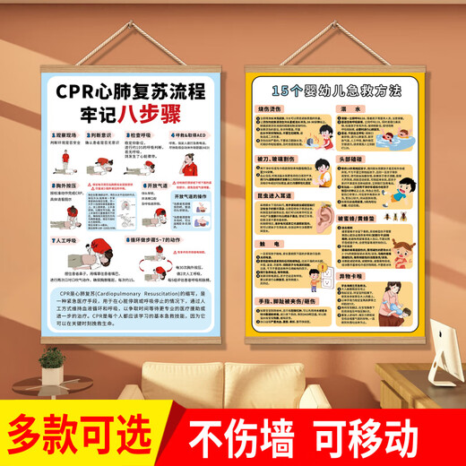 Sijieheimlik First Aid Method Baby Picture Wall Poster Painting Children's CPR Home Safety Knowledge Wall Sticker Q3881 CPR Model 11 [40x60cm Wood