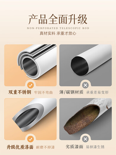 维诺亚免打孔伸缩杆晾衣杆免钉不锈钢衣架浴帘杆子窗帘挂杆门帘衣柜撑杆 可伸缩:2.4-3.5米[升加粗承重691