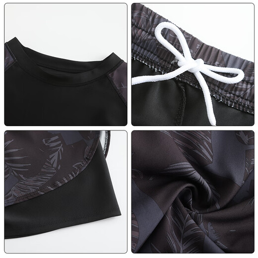 Velvet ártico Split Swimsuit Teenager Adolescente Top de manga corta Natación de manga larga Protección de Sun Protección de traje de baño para hombres Set de baño Full Set 9716-Black Grey S 150 Altura 140-155/Peso 50-70