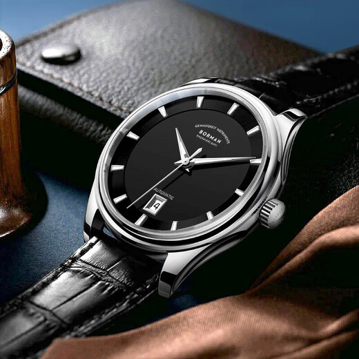 
Boman official website German certified brand watch men's mechanical watch fully automatic men's watch calendar luminous waterproof men's watch [SF] 3882 silver shell black surface - silver steel belt 39mm
