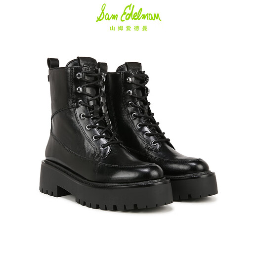 Sam Edelman Sam Edelman Herbst und Winter Schwarze Frauenstiefel runden Zehen Spleiß dicke Absatzstuhl Martin Stiefel Cowhide Dicke Sohle erhöhte Elliot Schwarz 35,5 / US -Größe 5,5 m