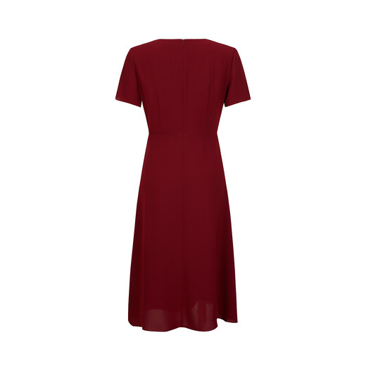 Jiuzi elegant commuter splicing skirt hem three acetic acid dress for women summer JLDX50004 wine red 2XL