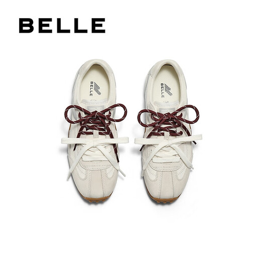 百丽（Belle）青撞色德训鞋女2025秋新商场同款时尚薄底休闲鞋E2N1DCM5预售 米白色 37 (235mm)