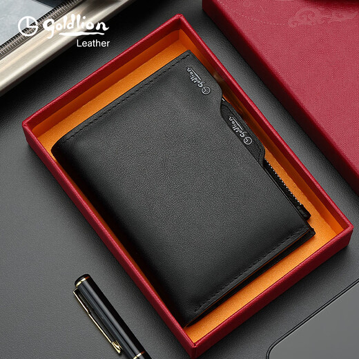 Jinlilai New Wallet Men's Greil en cuir véritable sac mince en argent Sac en argent multifonctionnel Couche de vache de vache portefeuille Clip Business Wallet Men's Black