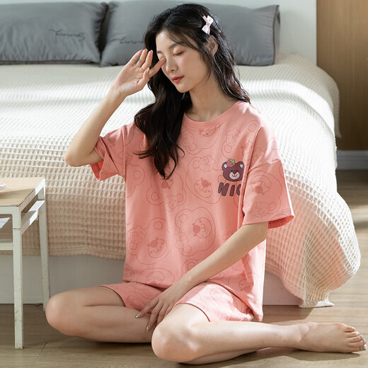 Yalu summer pajamas Xinjiang cotton women Korean version short-sleeved shorts Xinjiang cotton suit women summer ladies large size home clothing CKE-W6174 breastless pad M